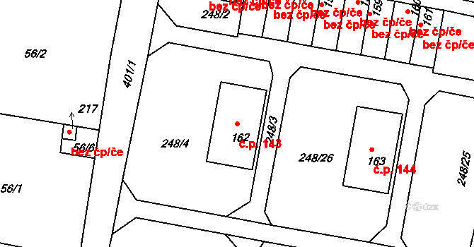 Lounky 143, Chodouny na parcele st. 162 v KÚ Lounky, Katastrální mapa