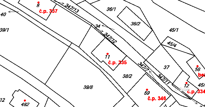 Pecka 335 na parcele st. 11 v KÚ Lhota u Pecky, Katastrální mapa