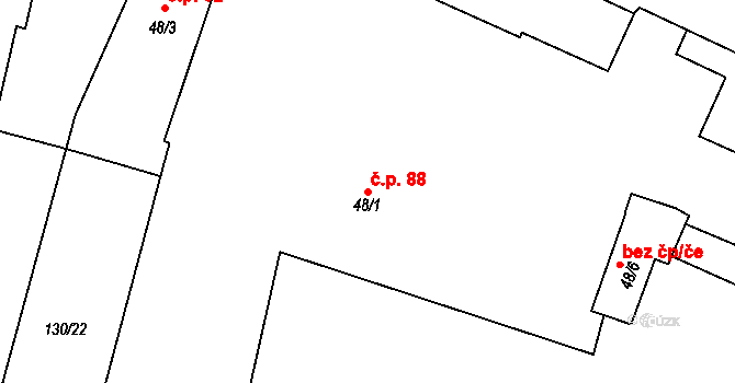 Libonice 88, Hořice na parcele st. 48/1 v KÚ Libonice, Katastrální mapa