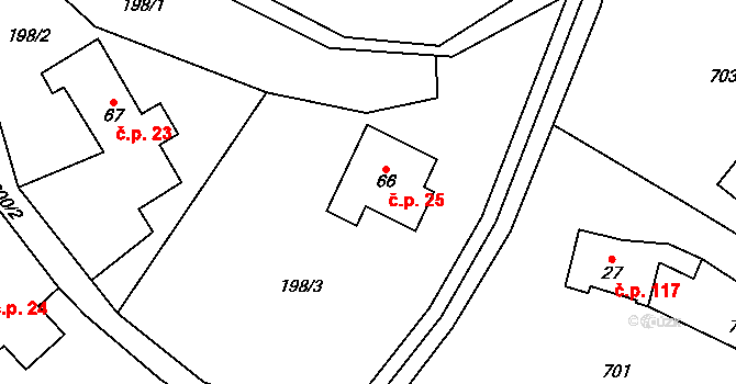 Roškopov 25, Stará Paka na parcele st. 66 v KÚ Roškopov, Katastrální mapa