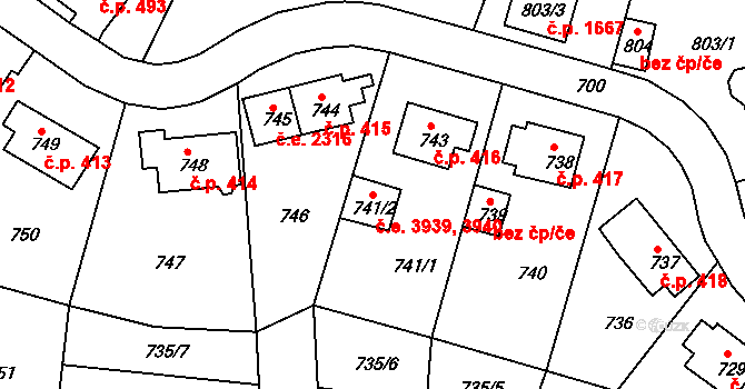 Střekov 3939,3940, Ústí nad Labem na parcele st. 741/2 v KÚ Střekov, Katastrální mapa