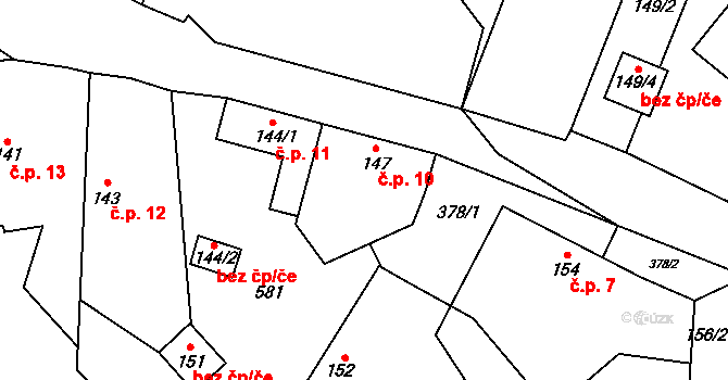 Hronětice 10, Kostomlaty nad Labem na parcele st. 147 v KÚ Hronětice, Katastrální mapa