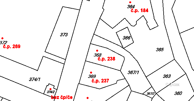 Klášterec nad Ohří 238 na parcele st. 368 v KÚ Klášterec nad Ohří, Katastrální mapa