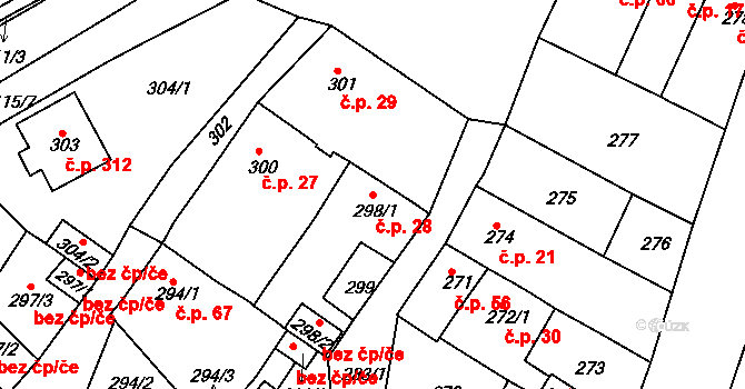 Proboštov 28 na parcele st. 298/1 v KÚ Proboštov u Teplic, Katastrální mapa
