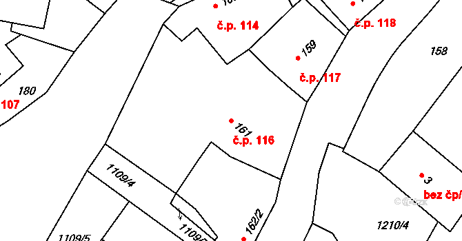 Rouchovany 116 na parcele st. 161 v KÚ Rouchovany, Katastrální mapa