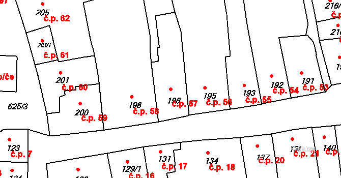 Zámostí 57, Třebíč na parcele st. 196 v KÚ Podklášteří, Katastrální mapa