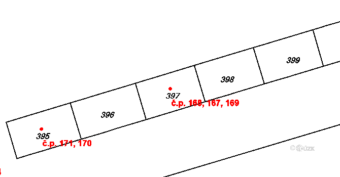 Černá Pole 167,168,169, Brno na parcele st. 398 v KÚ Černá Pole, Katastrální mapa