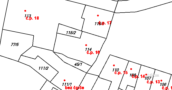 Benešov nad Ploučnicí 16 na parcele st. 114 v KÚ Benešov nad Ploučnicí, Katastrální mapa