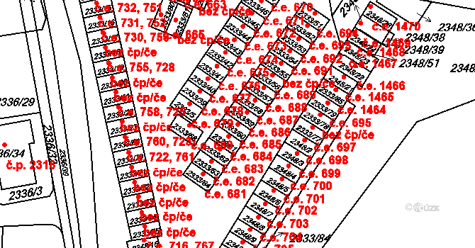 Pelhřimov 685 na parcele st. 2333/60 v KÚ Pelhřimov, Katastrální mapa