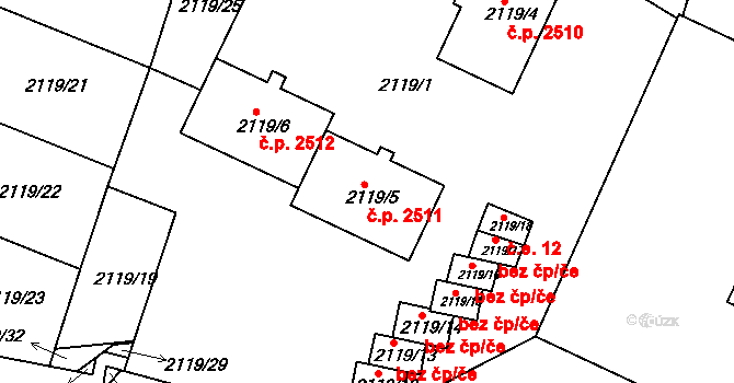 Teplice 2511 na parcele st. 2119/5 v KÚ Teplice, Katastrální mapa