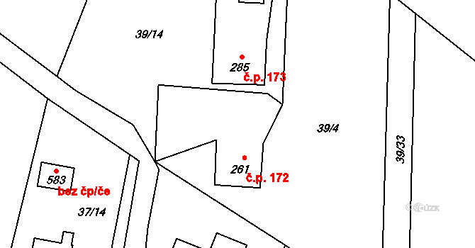 Milíkov 172 na parcele st. 261/3 v KÚ Milíkov u Jablunkova, Katastrální mapa