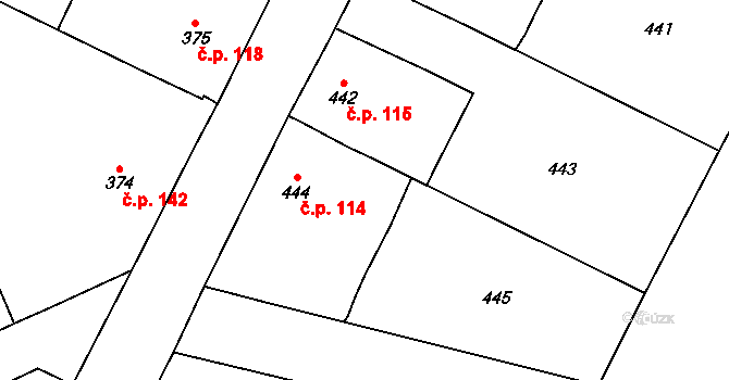 Klikov 114, Suchdol nad Lužnicí na parcele st. 444 v KÚ Klikov, Katastrální mapa