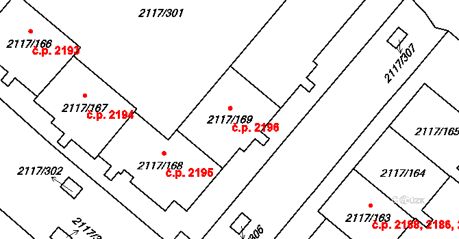Chodov 2196, Praha na parcele st. 2117/168 v KÚ Chodov, Katastrální mapa