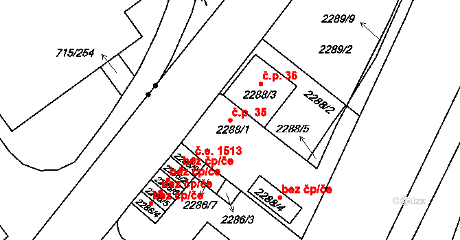 Příbram VIII 35, Příbram na parcele st. 2288/1 v KÚ Příbram, Katastrální mapa