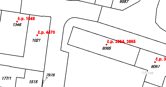 Hodonín 3864,3865 na parcele st. 8065 v KÚ Hodonín, Katastrální mapa