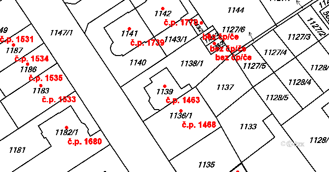 Chomutov 1463 na parcele st. 1139 v KÚ Chomutov I, Katastrální mapa