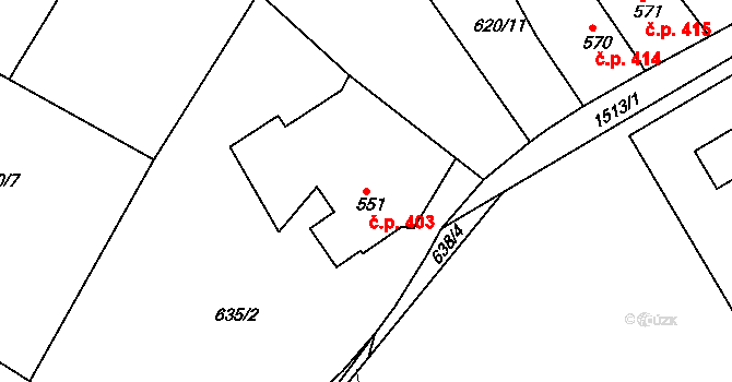Plotiště nad Labem 403, Hradec Králové na parcele st. 551 v KÚ Plotiště nad Labem, Katastrální mapa