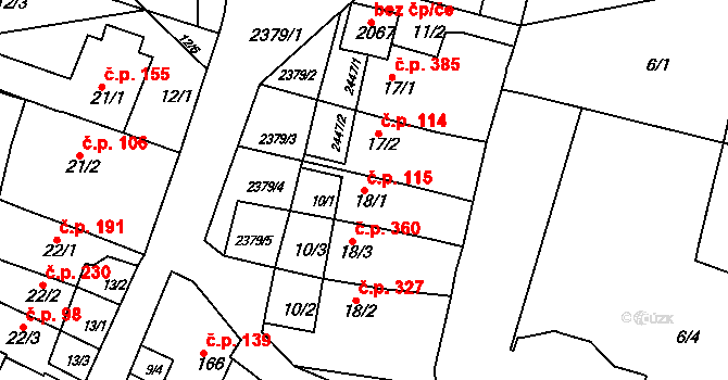 Rosice 115 na parcele st. 18/1 v KÚ Rosice u Brna, Katastrální mapa