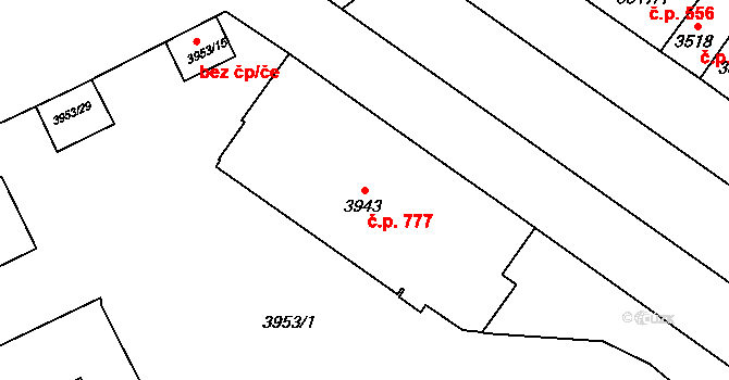 Východní Předměstí 777, Plzeň na parcele st. 3943/1 v KÚ Plzeň, Katastrální mapa