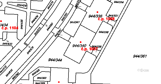 Šumbark 1097, Havířov na parcele st. 944/340 v KÚ Šumbark, Katastrální mapa