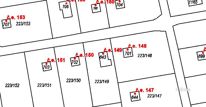 Malšovice 149, Hradec Králové na parcele st. 643 v KÚ Malšovice u Hradce Králové, Katastrální mapa