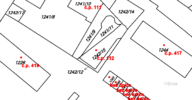 Vrbno pod Pradědem 112 na parcele st. 1242/15 v KÚ Vrbno pod Pradědem, Katastrální mapa