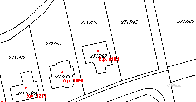 Kylešovice 1184, Opava na parcele st. 2717/87 v KÚ Kylešovice, Katastrální mapa