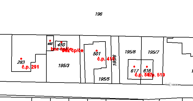 Čechovice 415, Prostějov na parcele st. 501 v KÚ Čechovice u Prostějova, Katastrální mapa