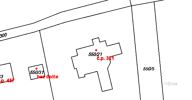 Dolní Žukov 321, Český Těšín na parcele st. 550/21 v KÚ Dolní Žukov, Katastrální mapa