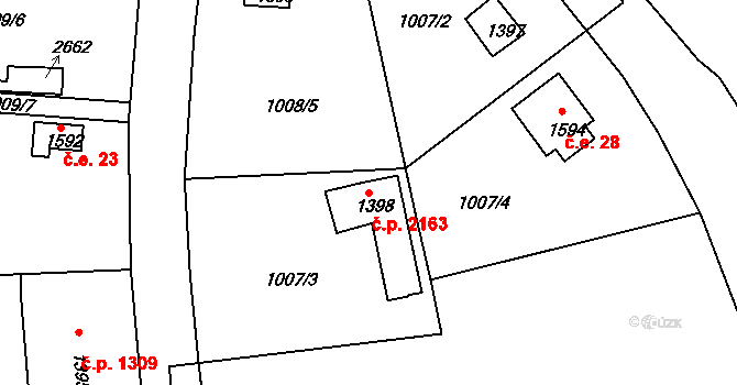 Říčany 2163 na parcele st. 1398 v KÚ Říčany u Prahy, Katastrální mapa