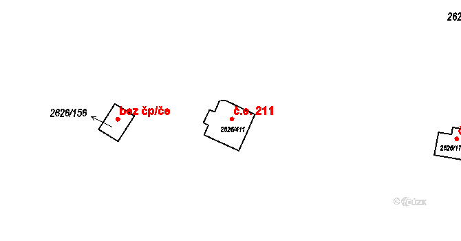 Doksy 211 na parcele st. 2626/411 v KÚ Doksy u Máchova jezera, Katastrální mapa