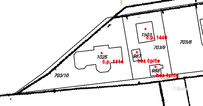 Jesenice 1114 na parcele st. 1025 v KÚ Jesenice u Prahy, Katastrální mapa