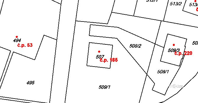 Velíková 185, Zlín na parcele st. 507 v KÚ Velíková, Katastrální mapa