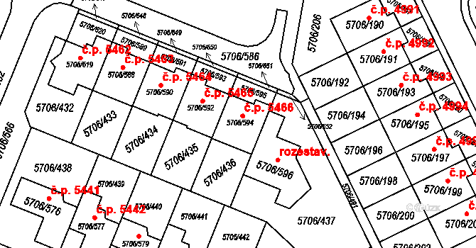 Jihlava 5466 na parcele st. 5706/594 v KÚ Jihlava, Katastrální mapa