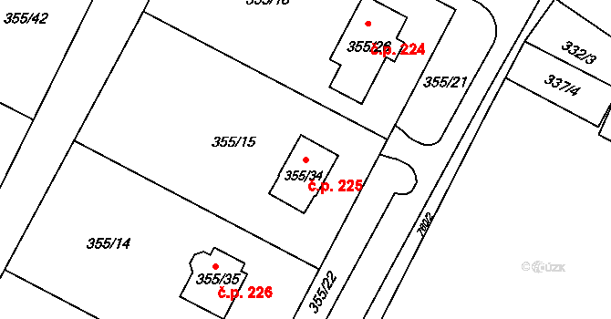 Strupčice 225 na parcele st. 355/34 v KÚ Strupčice, Katastrální mapa