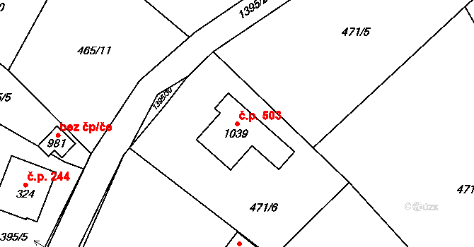 Raškovice 503 na parcele st. 1039 v KÚ Raškovice, Katastrální mapa