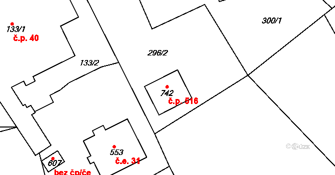 Lichnov 516 na parcele st. 742 v KÚ Lichnov u Nového Jičína, Katastrální mapa