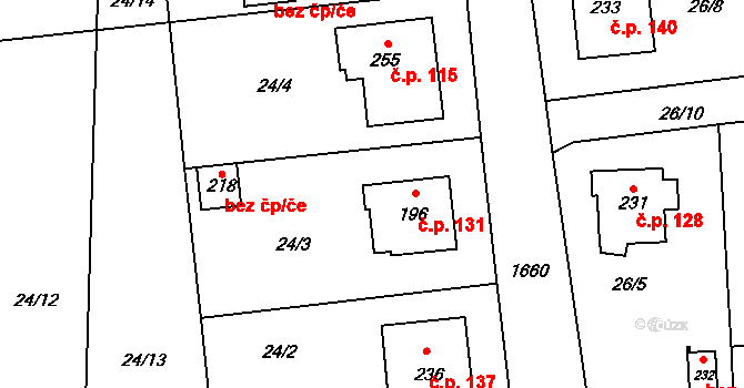 Jankov 131 na parcele st. 196 v KÚ Jankov, Katastrální mapa