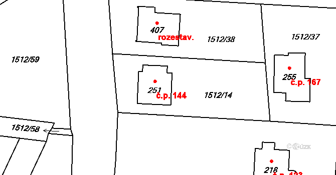 Olbramovice Ves 144, Olbramovice na parcele st. 251 v KÚ Olbramovice u Votic, Katastrální mapa