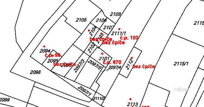 Mimoň I 670, Mimoň na parcele st. 2101 v KÚ Mimoň, Katastrální mapa