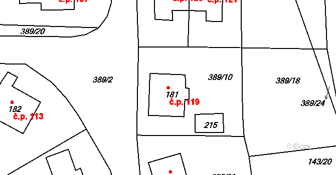 Lipová 119 na parcele st. 181 v KÚ Lipová u Chebu, Katastrální mapa