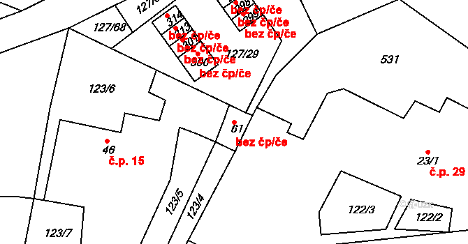 Okrouhlice 38715937 na parcele st. 61 v KÚ Okrouhlice, Katastrální mapa