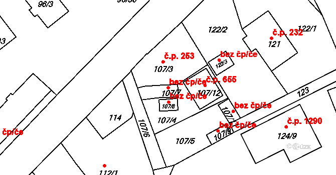 Třeboň 40988937 na parcele st. 107/7 v KÚ Třeboň, Katastrální mapa