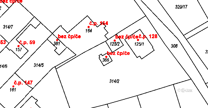 Košťany 41671937 na parcele st. 125/2 v KÚ Střelná, Katastrální mapa