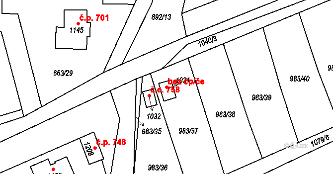 Krupka 41804937 na parcele st. 1031 v KÚ Bohosudov, Katastrální mapa
