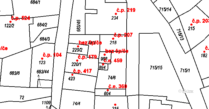 Krupka 45096937 na parcele st. 998 v KÚ Bohosudov, Katastrální mapa