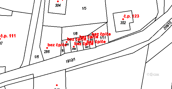 Tlumačov 45212937 na parcele st. 291 v KÚ Tlumačov u Domažlic, Katastrální mapa
