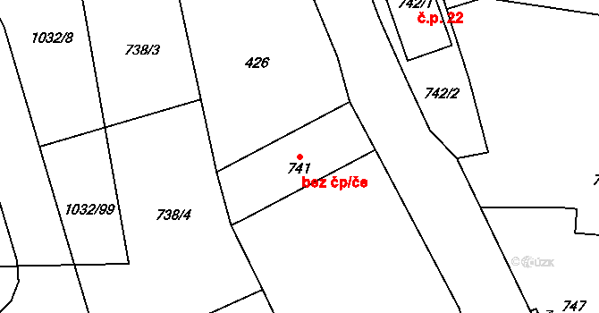 Zruč-Senec 45808937 na parcele st. 741 v KÚ Senec u Plzně, Katastrální mapa