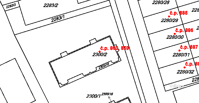 Nivnice 859,860 na parcele st. 2300/2 v KÚ Nivnice, Katastrální mapa