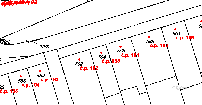 Vážany nad Litavou 233 na parcele st. 594 v KÚ Vážany nad Litavou, Katastrální mapa
